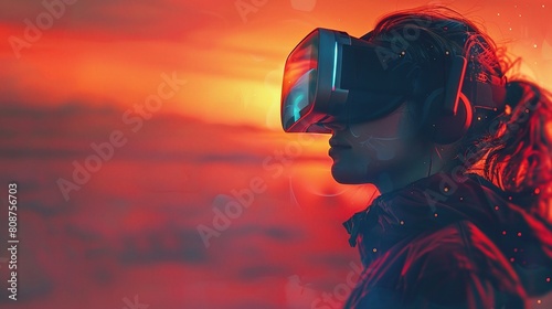 person wearing virtual reality goggles and experiencing a digital world