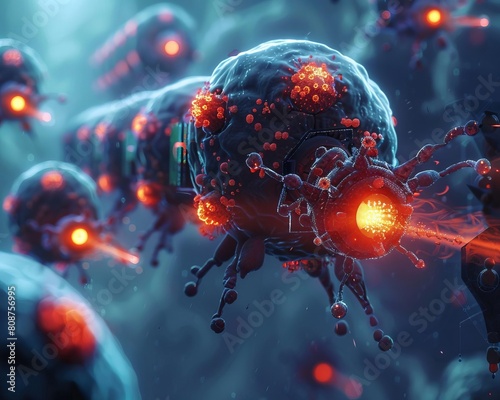 Nanobots are injected into the bloodstream to target and destroy cancer cells photo