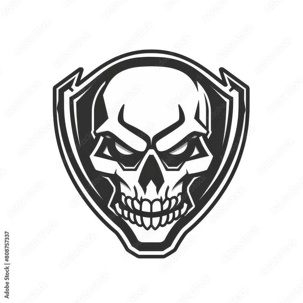 Stylized skull emblem with shield contour Stylized skull emblem with shield contour