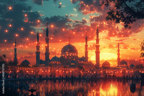 A painting depicting a sunset over a large body of water Islamic New Year Muharram Hijri