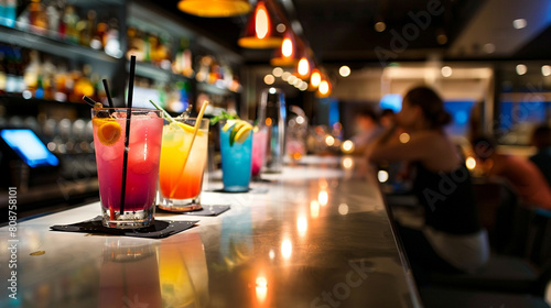 From one end of a sleek bar  observing patrons with their colorful drinks.