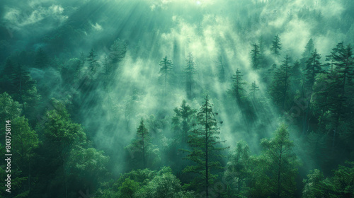 Mystical Sunrise  Forest Awakens in Ethereal Mist