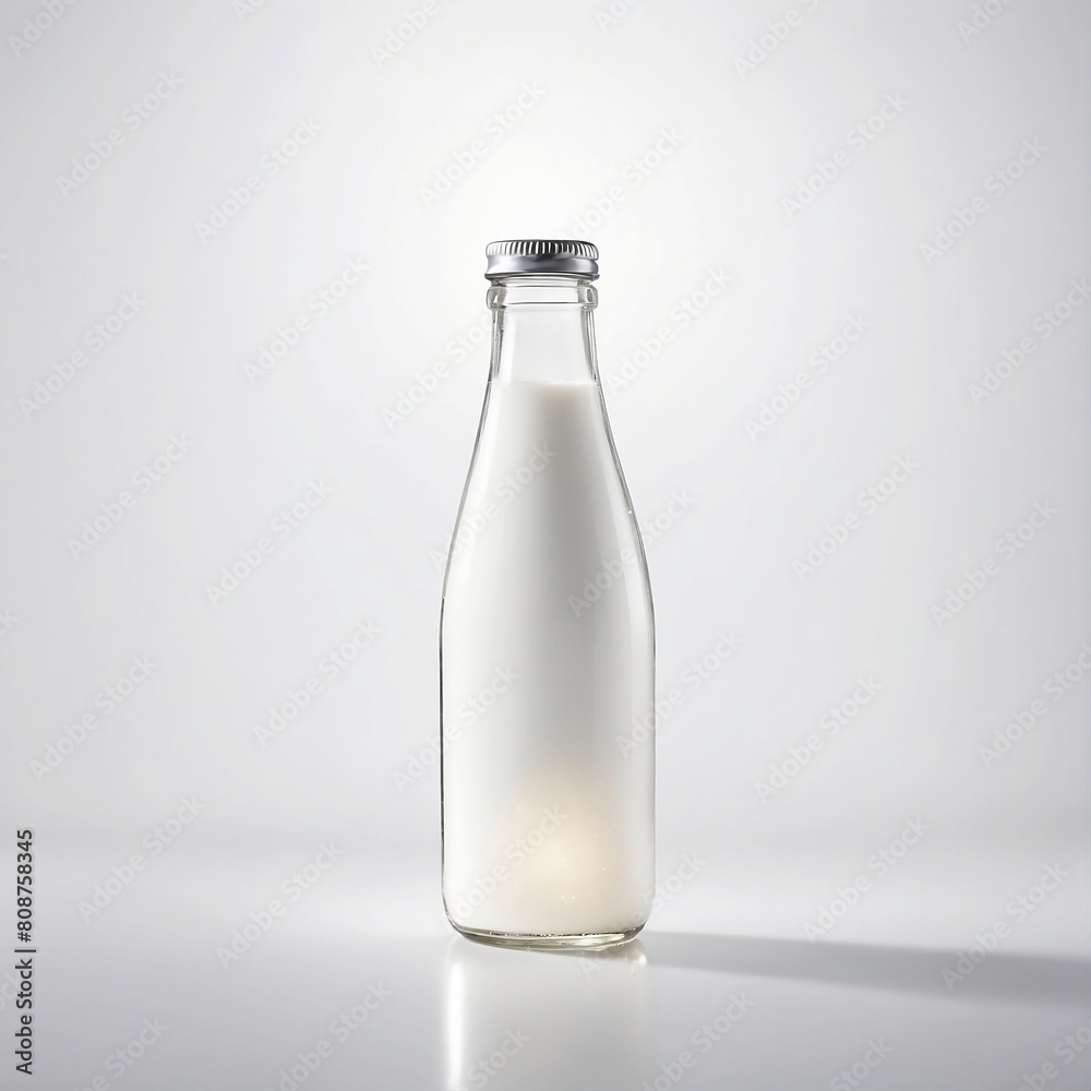 A glass milk bottle on a white background A glass milk bottle on a white background