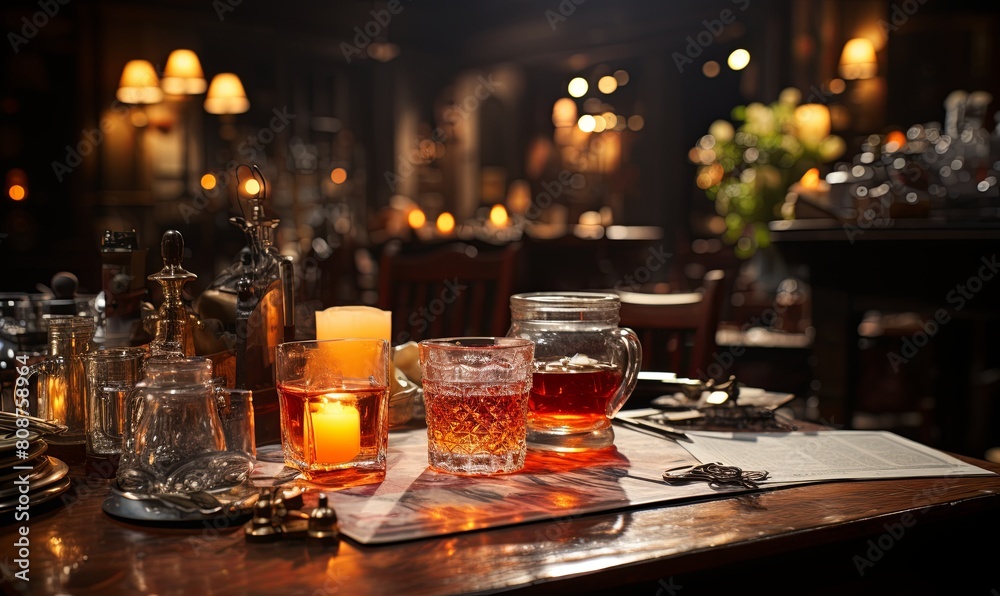 Wooden Table With Glasses of Liquid