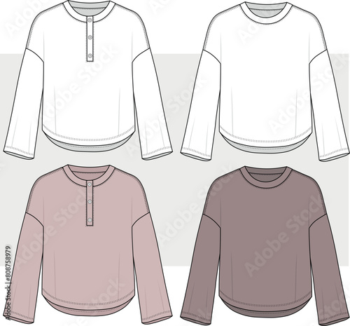 unisex oversize sweatshirt Blouse set Fashion Technical Drawings Vector Template, illustration design.