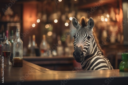 Drinking zebra with a glass of alcohol.