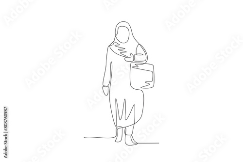 Refugee mother. World refugee day concept one-line drawing