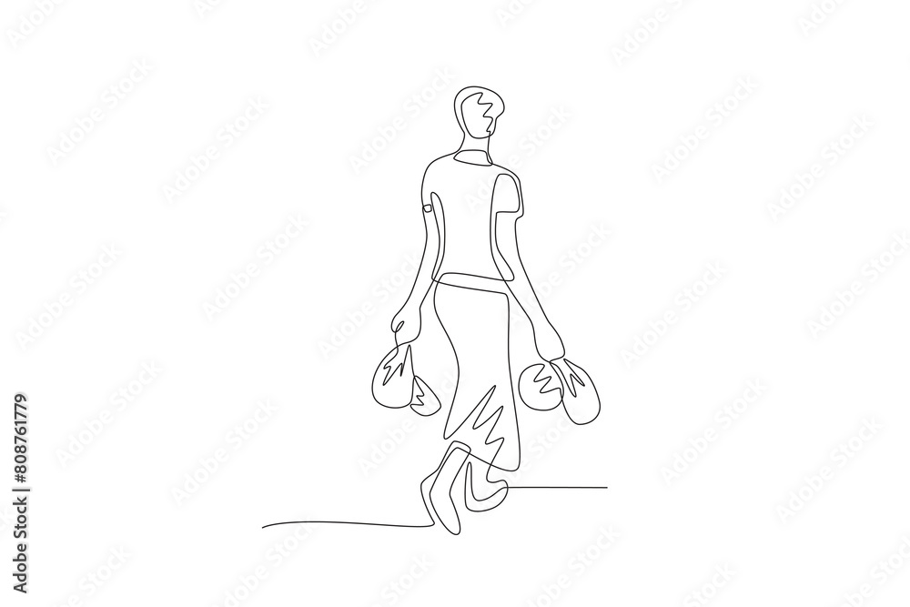 Refugee man with his luggage. World refugee day concept one-line drawing Refugee man with his luggage. World refugee day concept one-line drawing