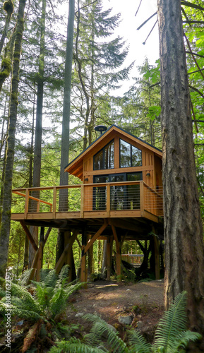 Beautiful outdoor wood tree house in the forest
