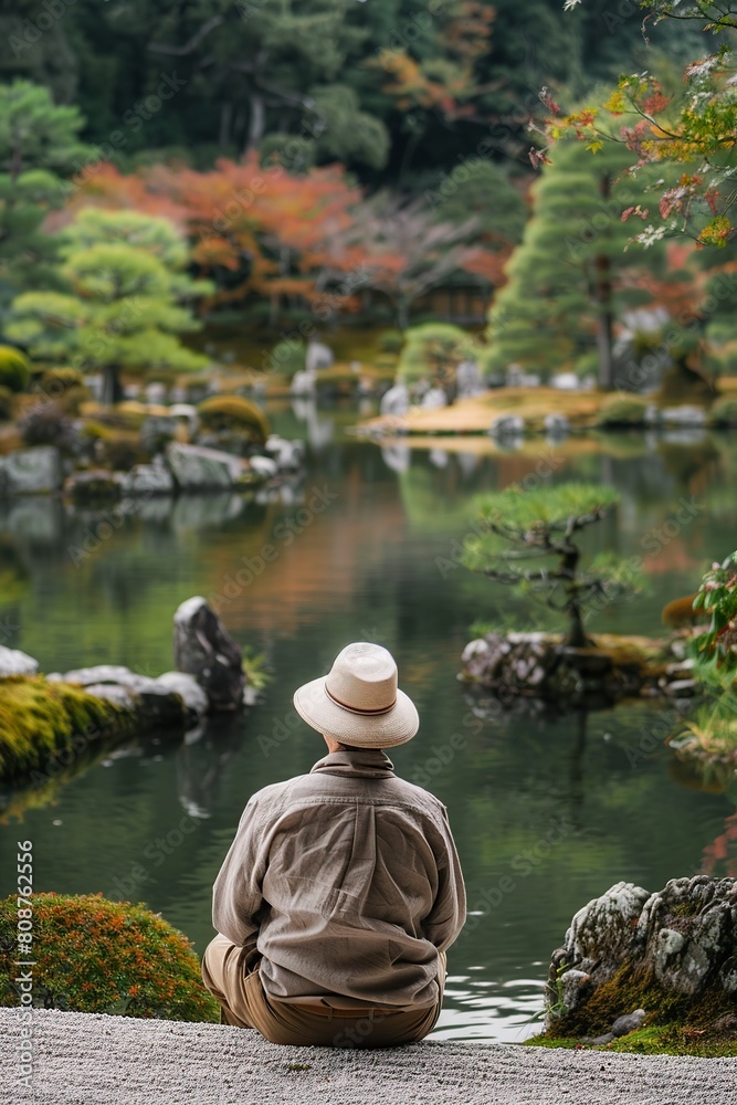 Man Sitting on Ground in Hat