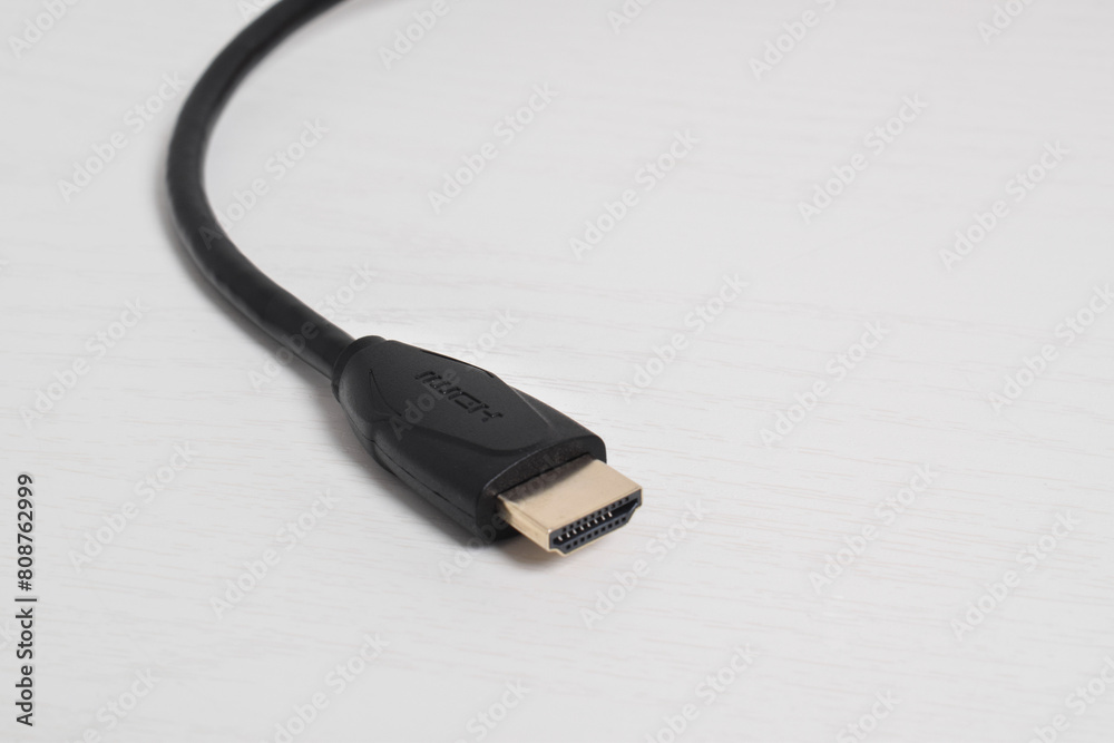 A close up of a HDMI cable connector on white background A close up of a HDMI cable connector on white background