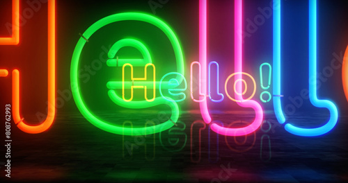 Hello neon light 3d illustration