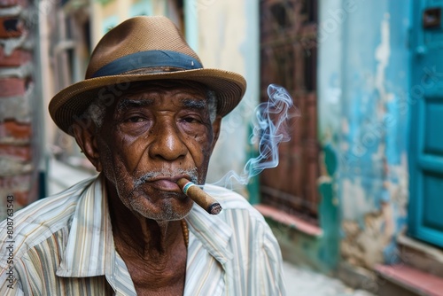 Elderly Cuban Man Smoking Cigar