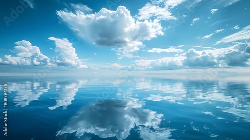 Beautiful sky with blue color and white clouds  mirror reflection on water surface