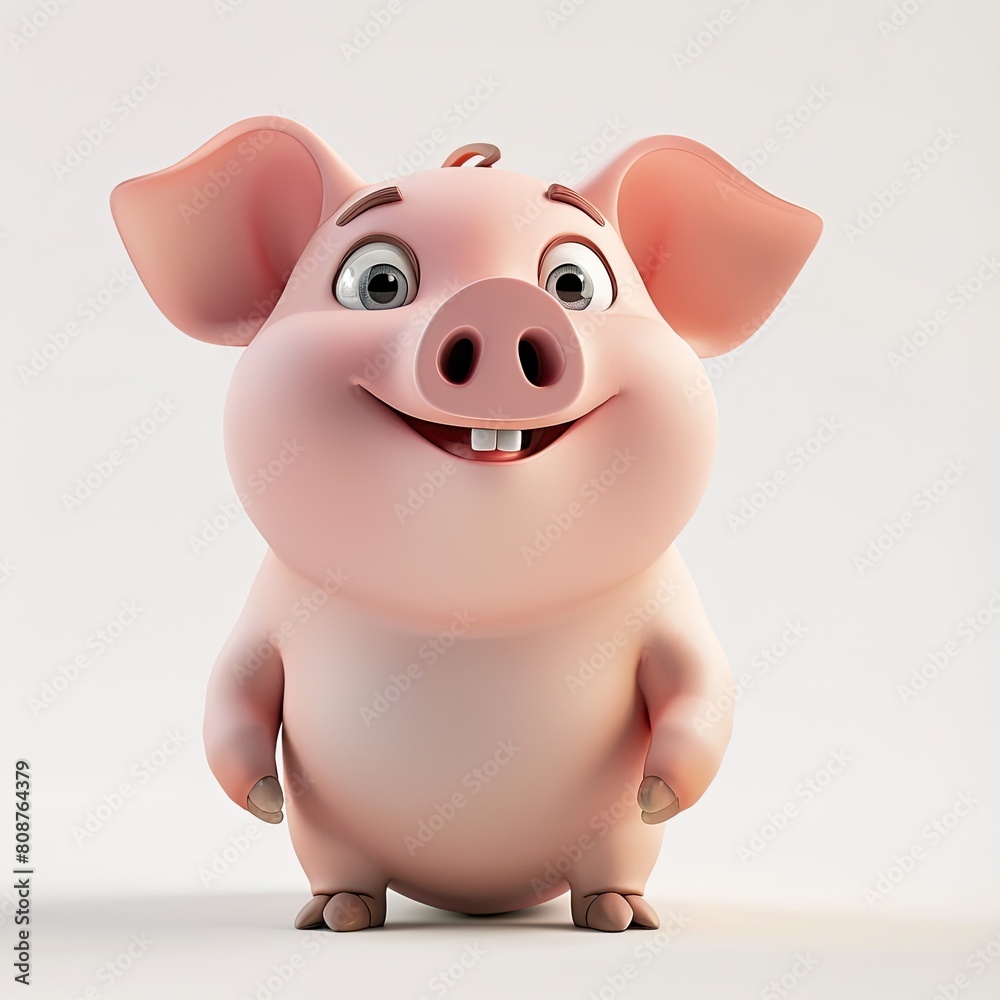Funny 3D cartoon pig close-up, isolated on a white background. Print for clothing, printing on fabric, paper. Figurine for a piggy bank. Funny 3D cartoon pig close-up, isolated on a white background. Print for clothing, printing on fabric, paper. Figurine for a piggy bank.