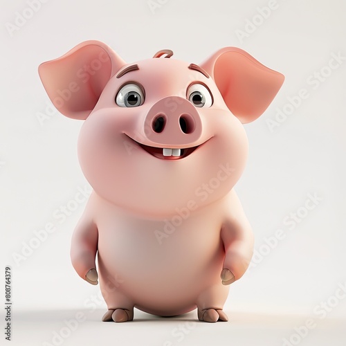 Funny 3D cartoon pig close-up  isolated on a white background. Print for clothing  printing on fabric  paper. Figurine for a piggy bank.