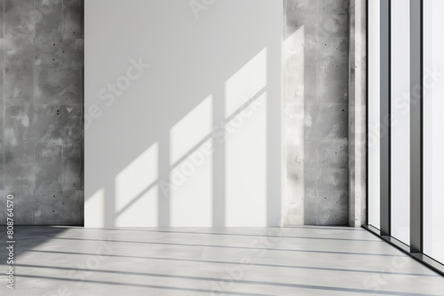 blank poster frame mockup standing on laminate floor against a white wall, empty picture frame mockup, blank photo frame mock-up © ERiK