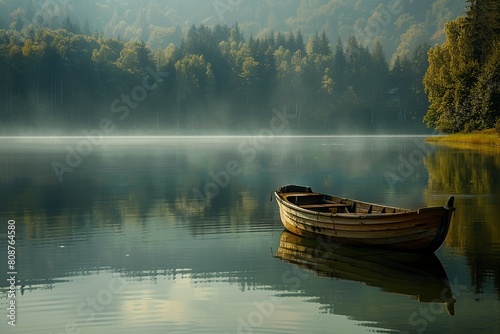 Small White Boat Floating on Lake © Jorge Ferreiro