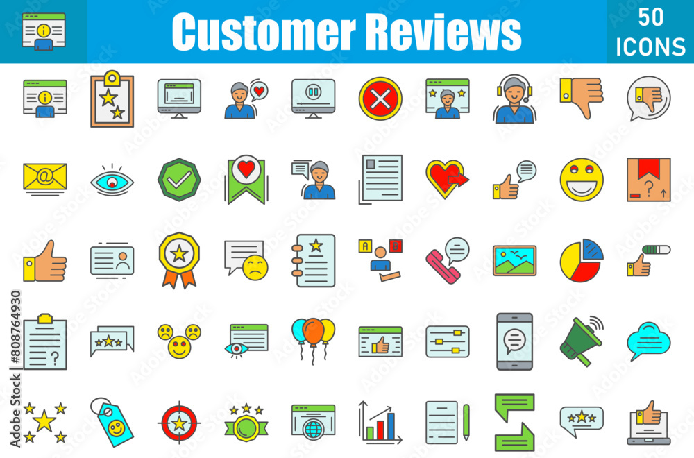 Customer Reviews 50 web icons in outline filled style