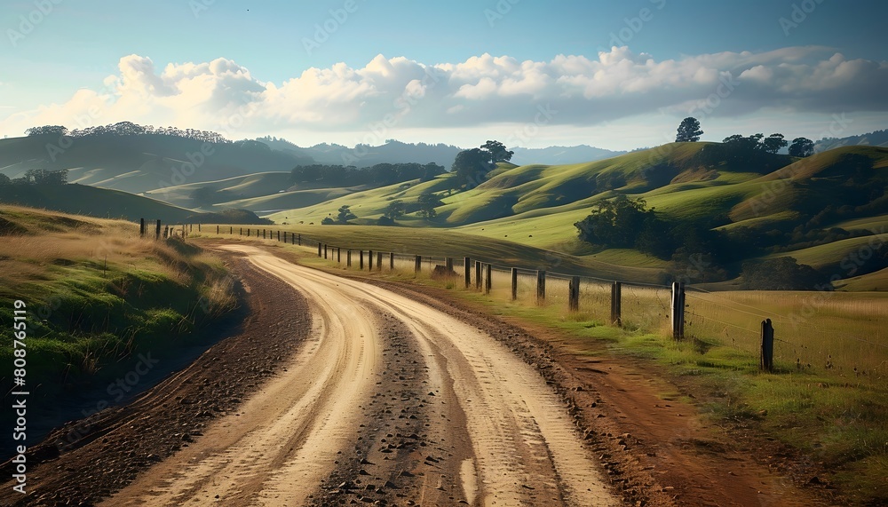 Serene Country Road Through Rolling Hills