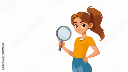 vector drawing of a girl with a magnifying glass on a white background. Generative AI