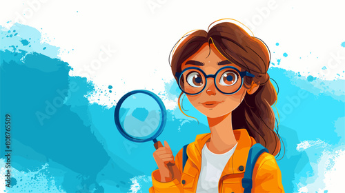 vector drawing of a girl with a magnifying glass on a white background. Generative AI