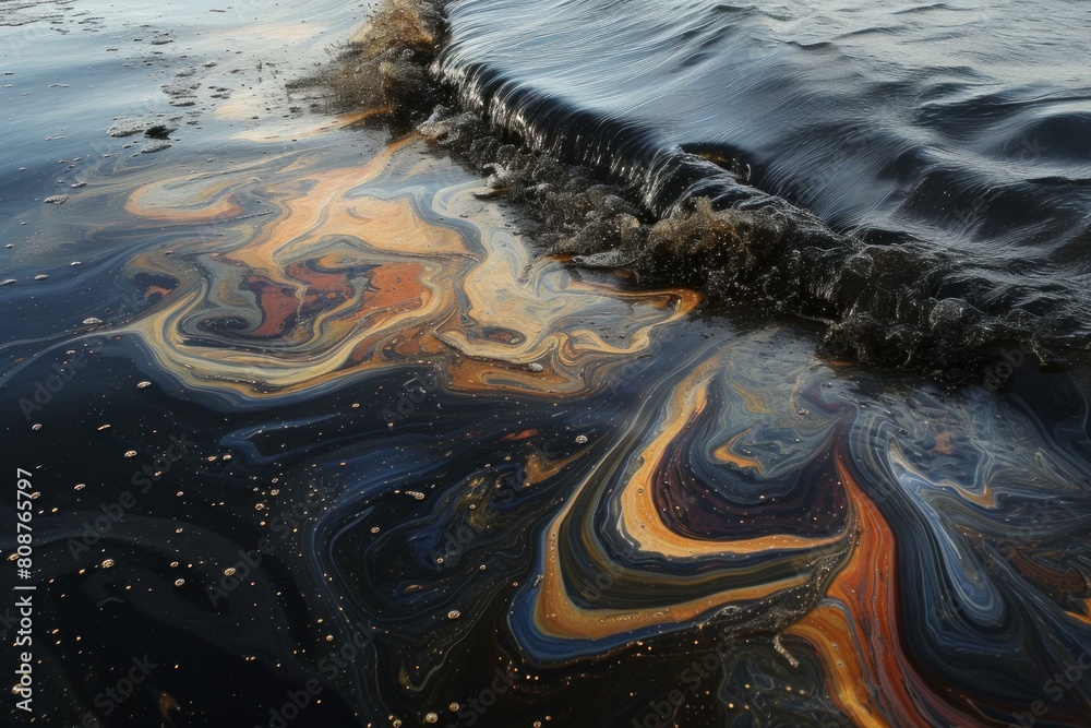 © anatolir - Sea oil spill. Travel global purity. Generate Ai