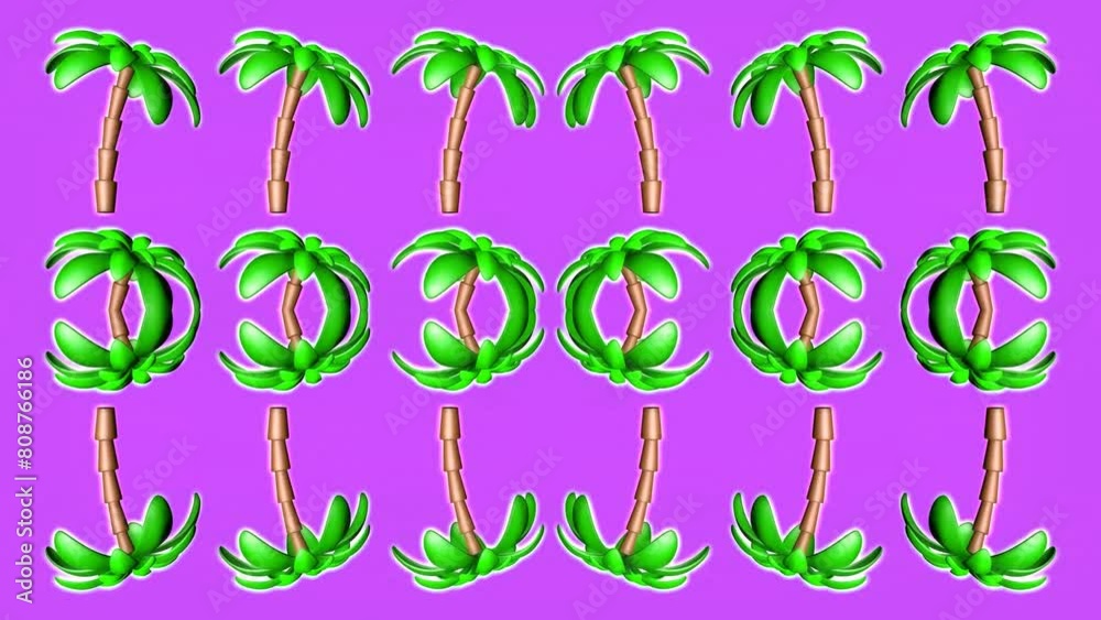 Symmetrical Rotation Of Neon Palm Trees On A Lilac Background Mirror symmetrical-rotation-of-neon-palm-trees-on-a-lilac-background-mirror