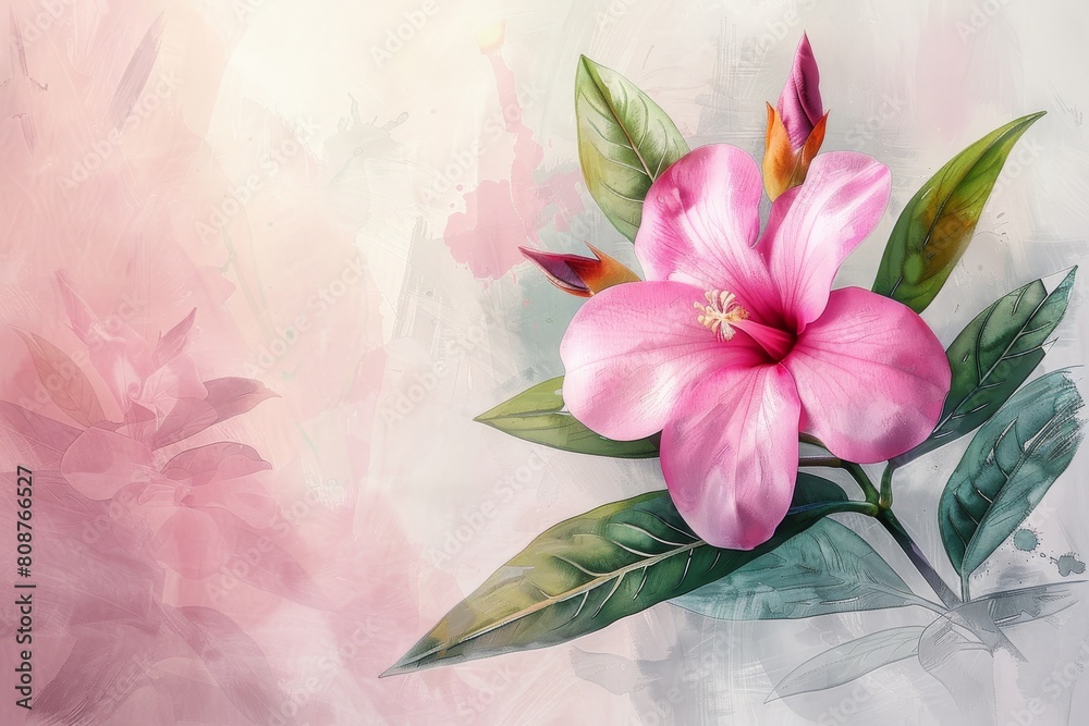 Painted with precision, the Oleander flower flourishes in watercolor, its intricate details and bold colors capturing the essence of its exotic allure and enchanting fragrance.
