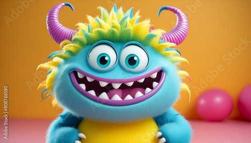 cute monster 3D cartoon character with lively expressions and vibrant colors, perfect for children's entertainment and animation projects. 