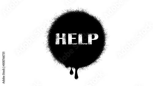 help emblem with Spray Paint Drips, black isolated silhouette