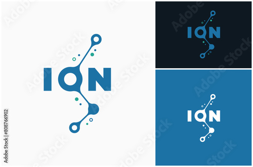 Ion Atom Cell Isotope Molecule Science Technology Text Wordmark Vector Logo Design Illustration