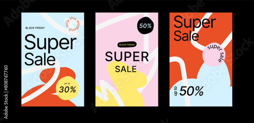 Mega sale banner Set in flat style with abstract shapes. Modern abstract template design