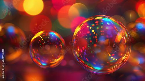 Two colorful bubbles floating in the air, one of which is larger than the other