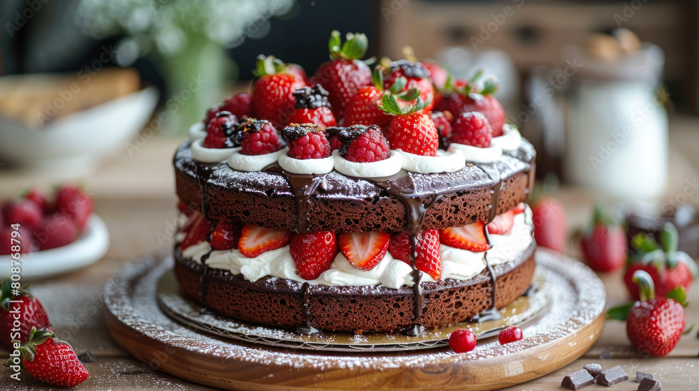 Sweet Symphony: Chocolate Cake with Berry Accents Sweet Symphony: Chocolate Cake with Berry Accents