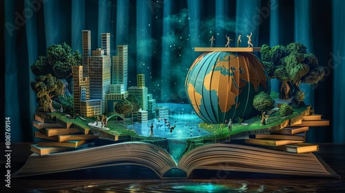 3D world globe on an open book photo