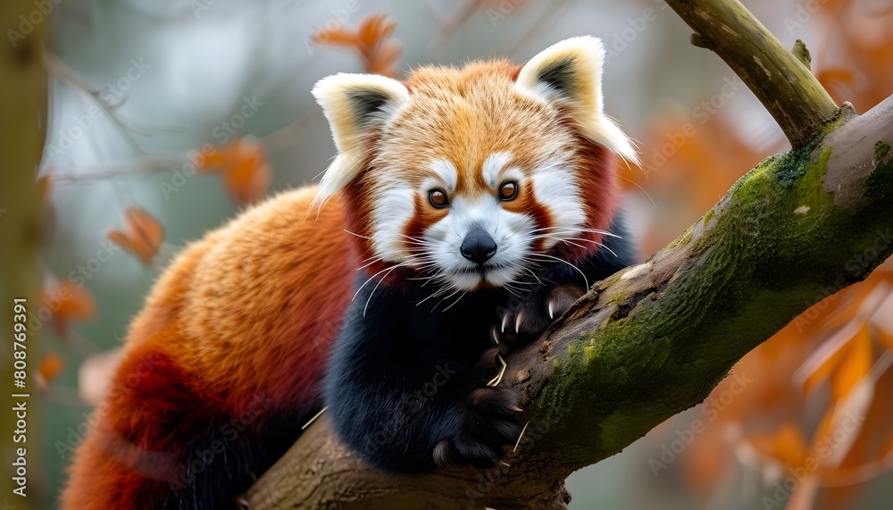 Fototapeta premium Red Panda Relaxing on Tree Branch