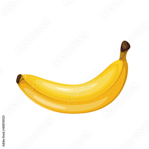 Yellow ripe banana, cartoon sweet tropical fruit and dessert in lunchbox. Funny one raw banana with peel, cartoon yummy healthy snack and food for eating during lunch break vector illustration