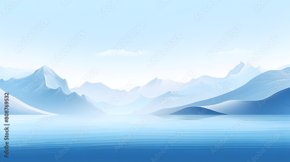 Presented in a naturalistic style with flowing forms mountains water lines poster background