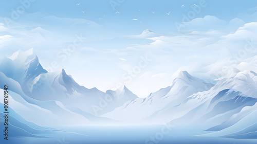 Presented in a naturalistic style with flowing forms mountains water lines poster background