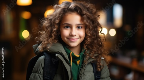 Happy Hispanic Schoolgirl Smiling with Backpack in Urban Setting © AS Photo Family