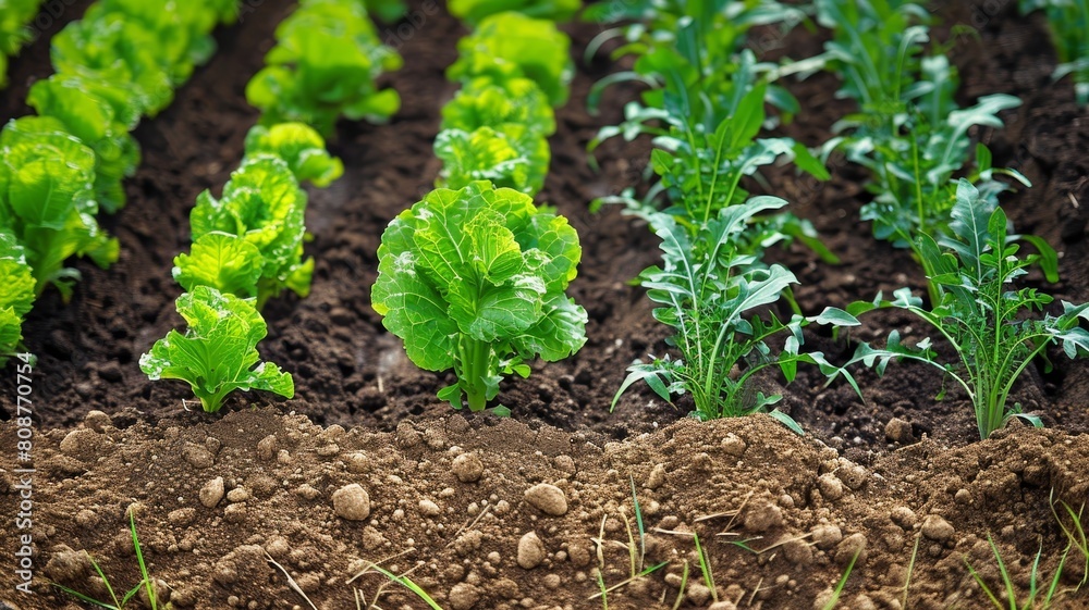 Plants in soil, nature, farm production, AI generated Plants in soil, nature, farm production, AI generated