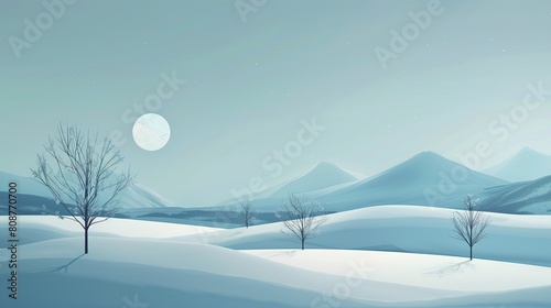 Imagine a serene winter landscape captured in a minimalist style, where simplicity and tranquility reign supreme. photo