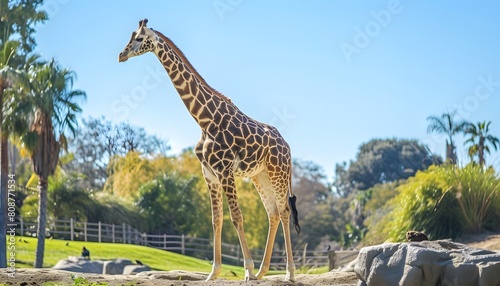Giraffe Standing Tall in Zoo Habitat