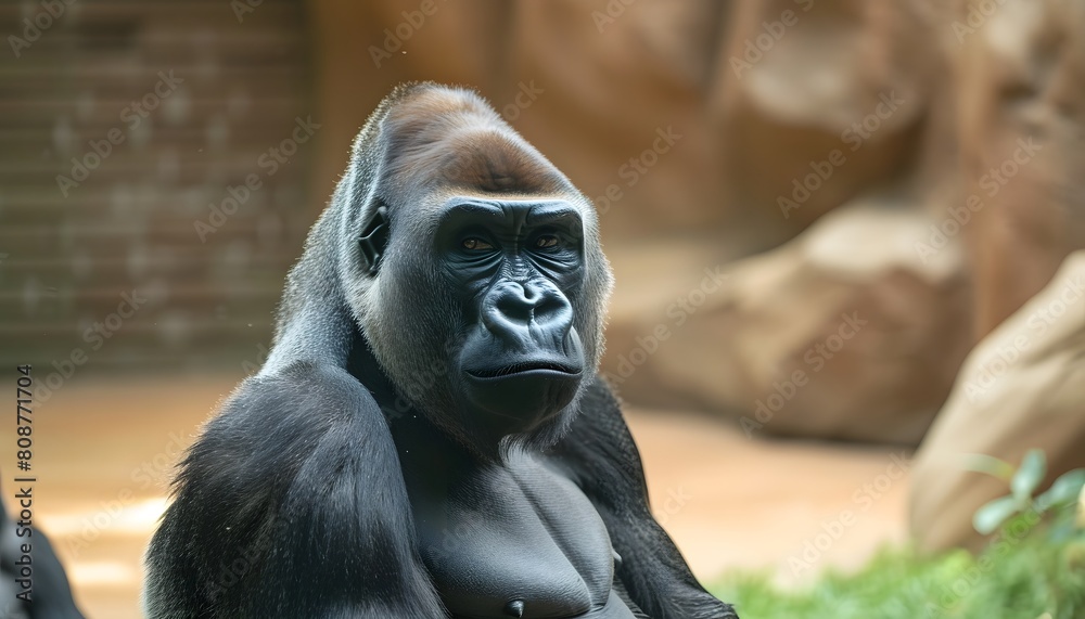 Majestic Gorilla Sitting in Zoo Enclosure