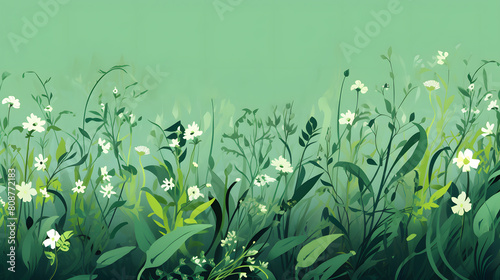 Digital nature inspired background hand drawd art  green herbs and flowers graphic poster background