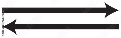 Horizontal dual thin long straight double ended arrow. Contour isolated vector image on white background.