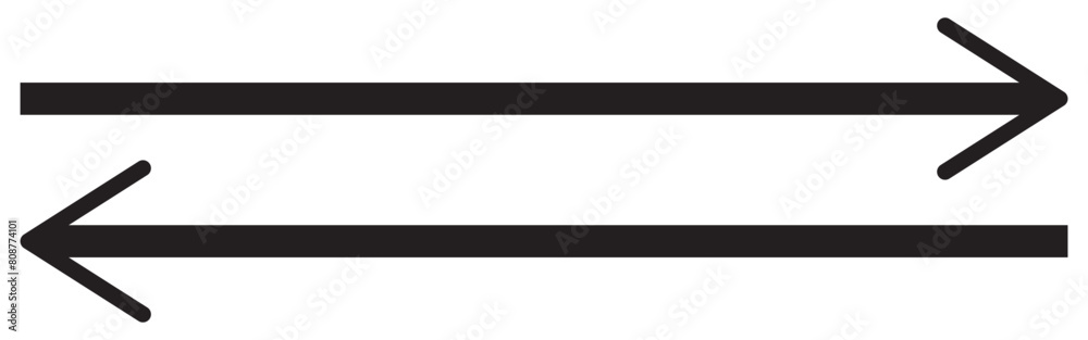 Horizontal dual thin long straight double ended arrow. Contour isolated vector image on white background. Horizontal dual thin long straight double ended arrow. Contour isolated vector image on white background.