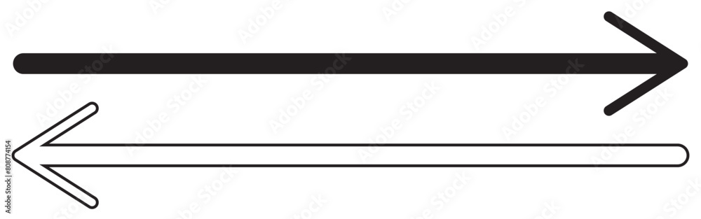 Horizontal dual thin long straight double ended arrow. Contour isolated vector image on white background. Horizontal dual thin long straight double ended arrow. Contour isolated vector image on white background.