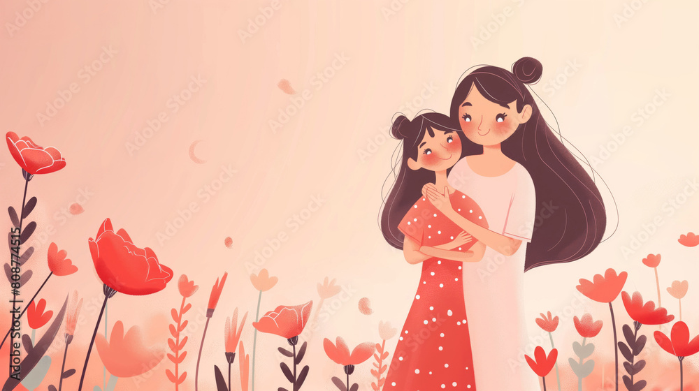 Mother's embrace in springtime garden Mother's embrace in springtime garden